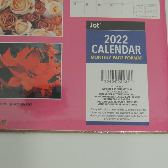 SG - 2022 BLOSSOMS 12- MONTH 12"X12" CALENDAR 2 PACK + BUTTERFLIES 6"X6" - Picture 4 of 5